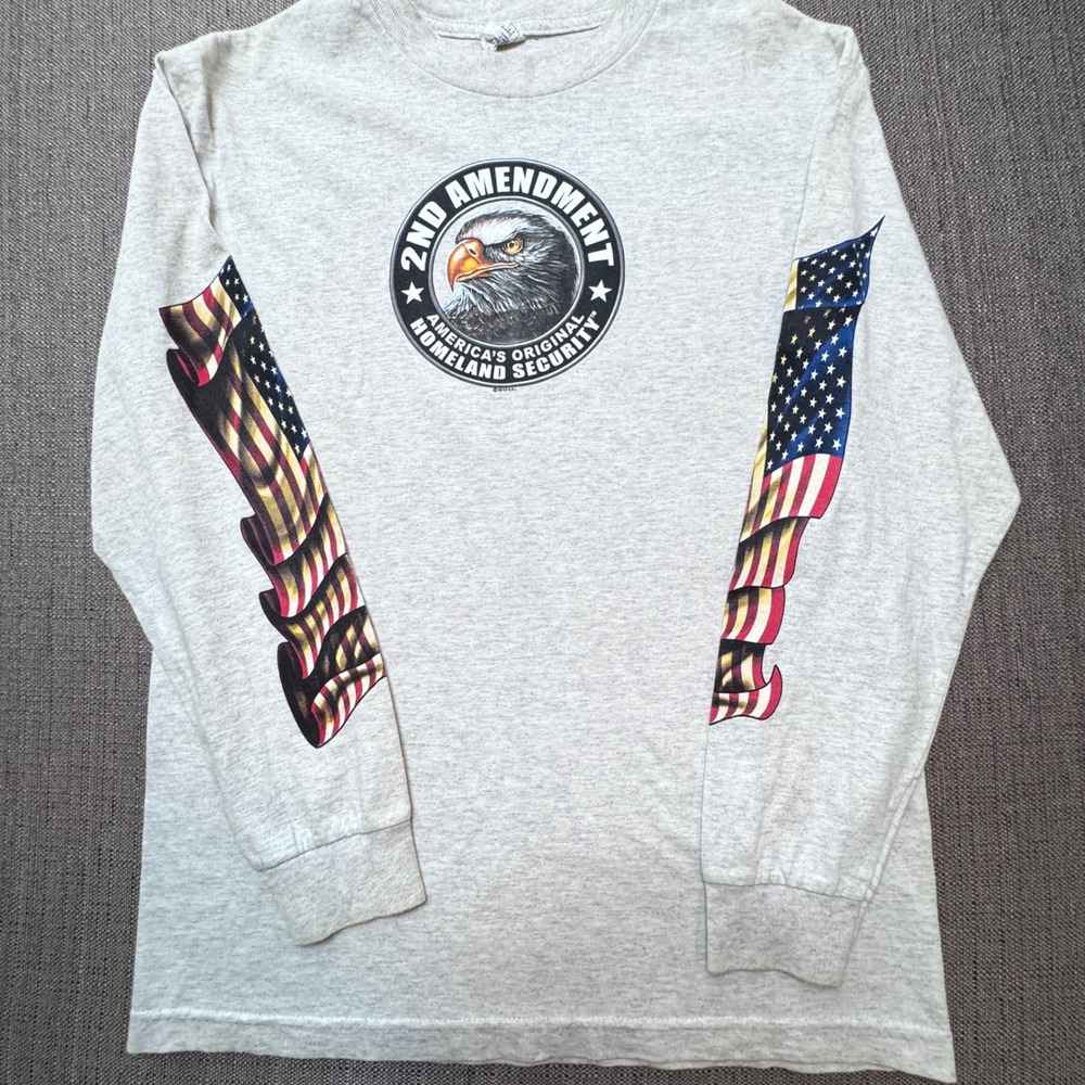 G.S.I. 2nd Amendment Homeland Security Eagle Flag Long Sleeve Shirt Gray Mens M